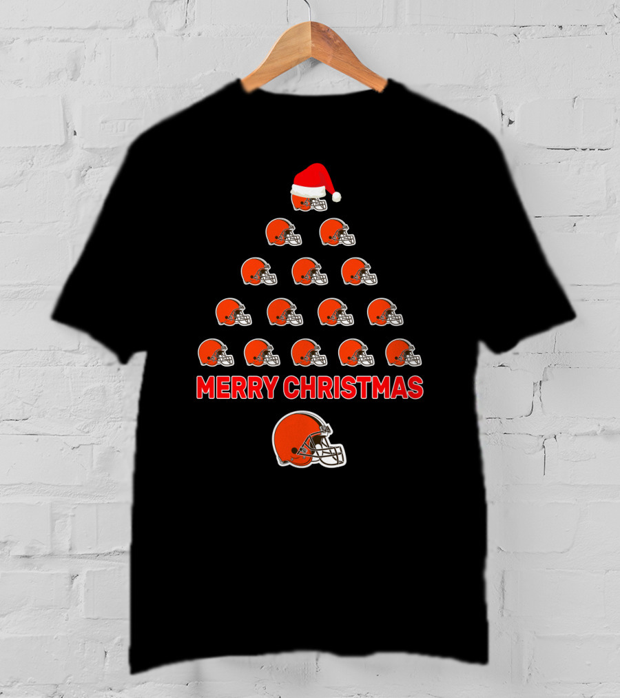 Merry Christmas Cleveland Browns Helmet Tree T-Shirt