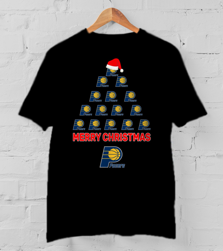 Indiana Pacers Merry Christmas Holiday Tree With Santa Hat T-Shirt