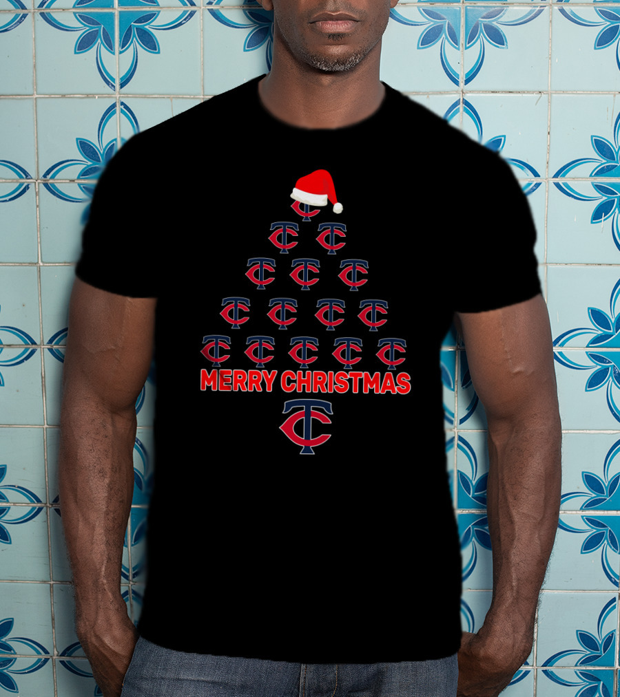 Merry Christmas Minnesota Twins Tree With Santa Hat T-Shirt