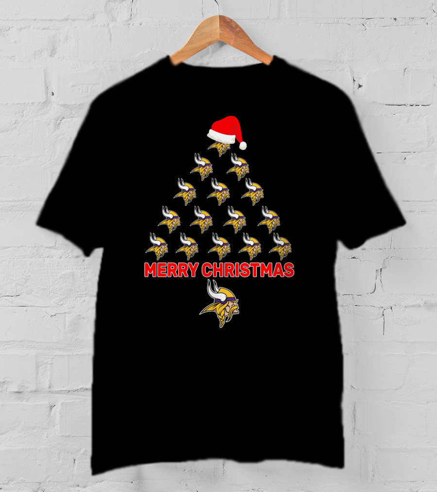 Merry Christmas Minnesota Vikings Tree Santa Hat T-Shirt