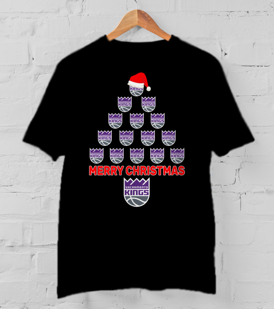 Merry Christmas Sacramento Kings Fan Logos Christmastree T-Shirt