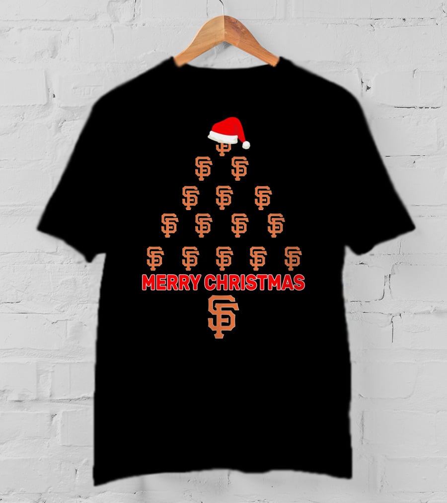 Merry Christmas San Francisco Giants Tree With Santa Hat T-Shirt