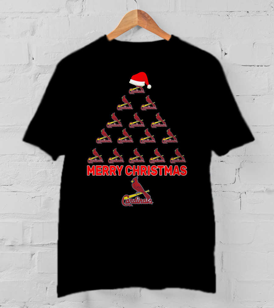 Festive Merry Christmas Cardinals Tree Design For St. Louis Fans T-Shirt
