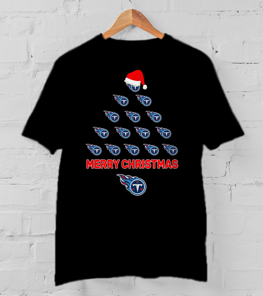 Merry Christmas Tennessee Titans Santa Hat Tree T-Shirt
