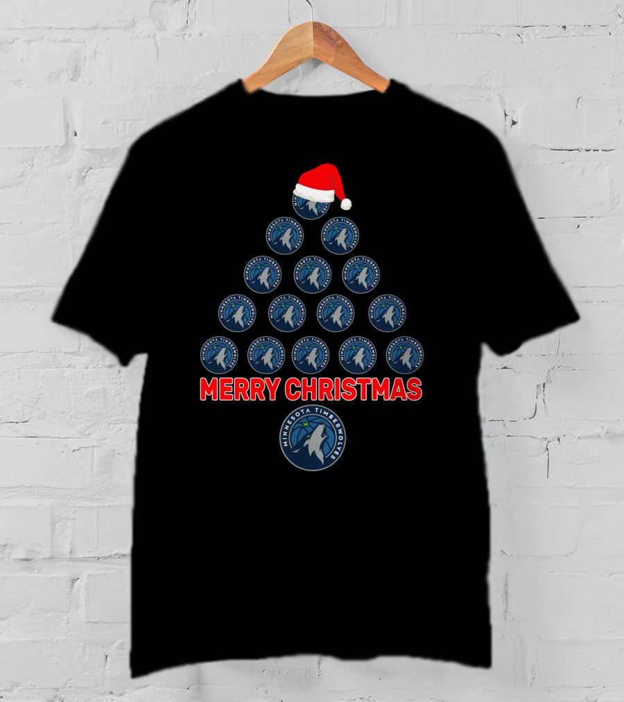 Merry Christmas Minnesota Timberwolves Christmas Tree Fan T-Shirt