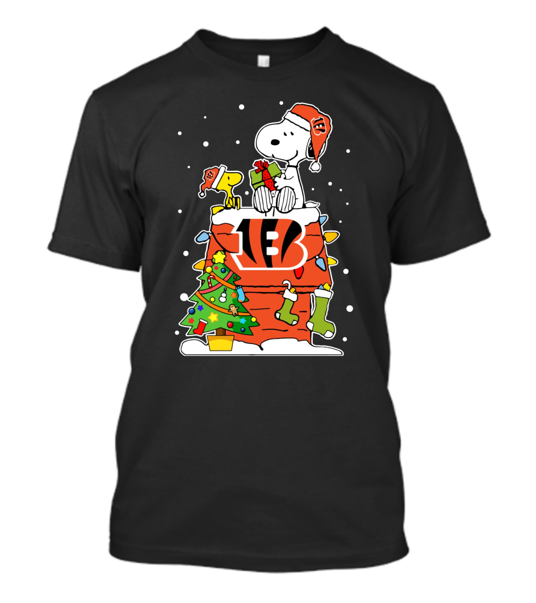 Cincinnati Bengals Snoopy Christmas Tree Chimney Woodstock Holiday T-Shirt
