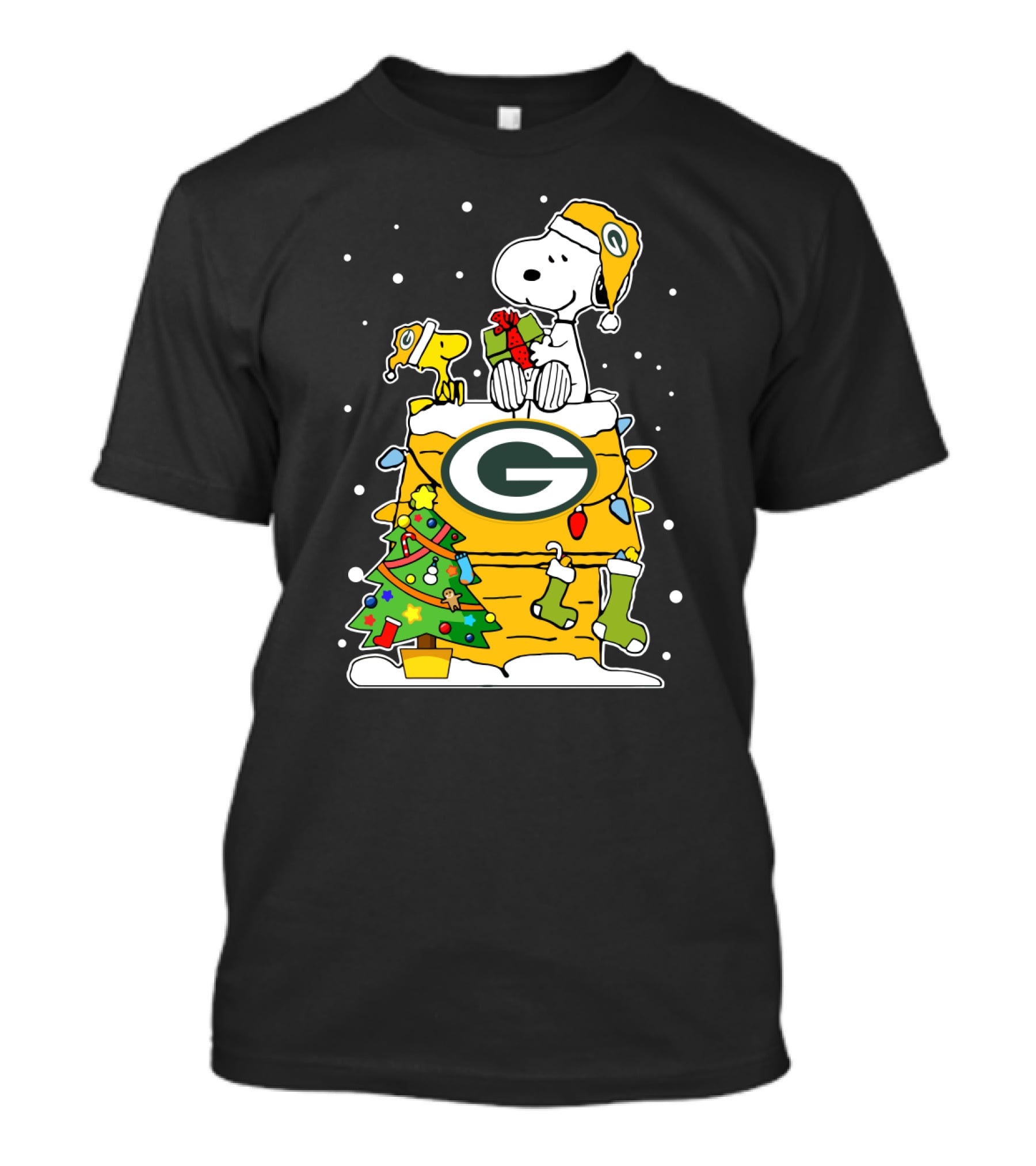 Green Bay Packers Snoopy Christmas Doghouse Scene T-Shirt