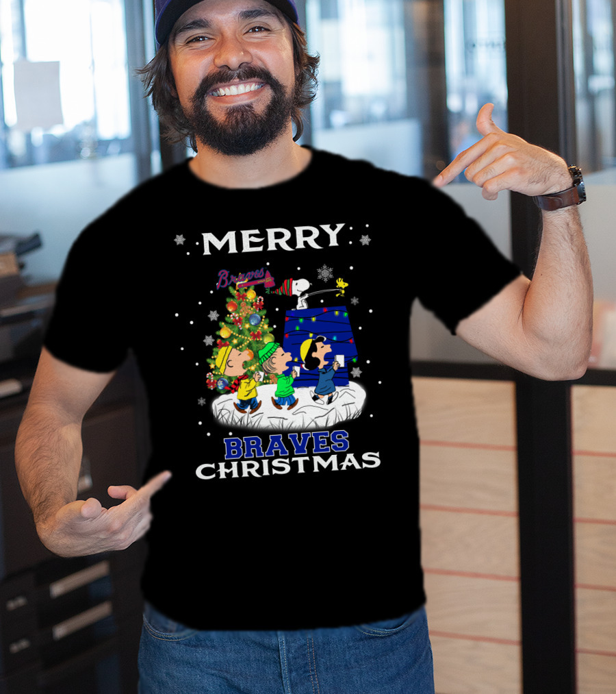 Merry Braves Christmas Featuring Snoopy And Peanuts Characters With Atlanta Braves T-Shirt