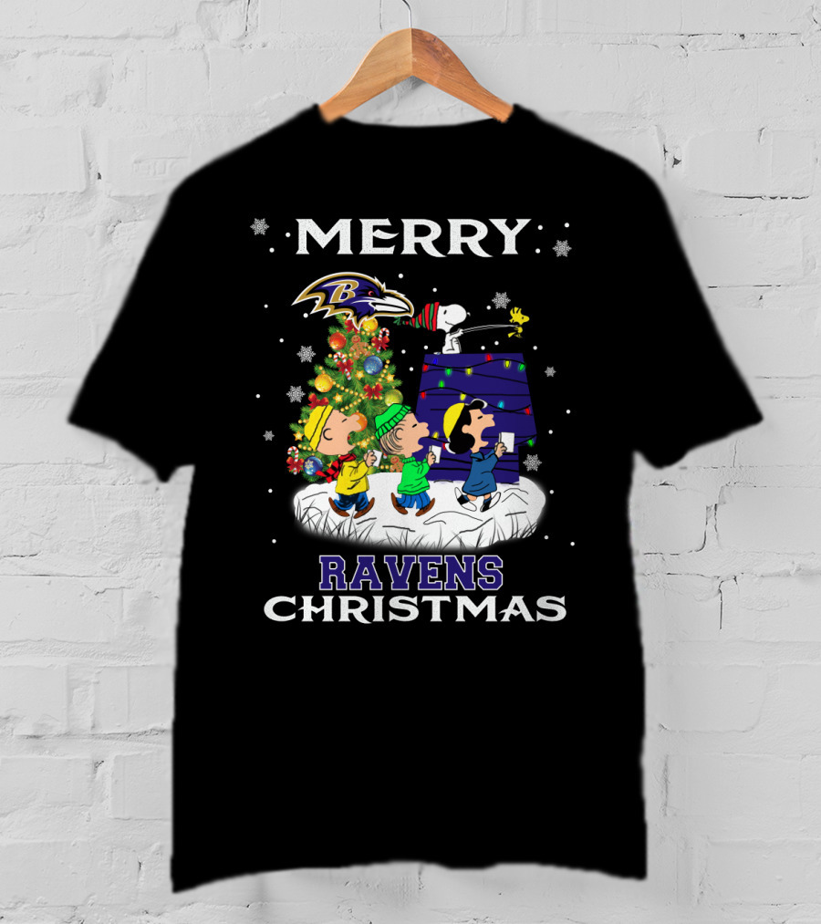 Merry Ravens Christmas Baltimore Snoopy Fans T-Shirt