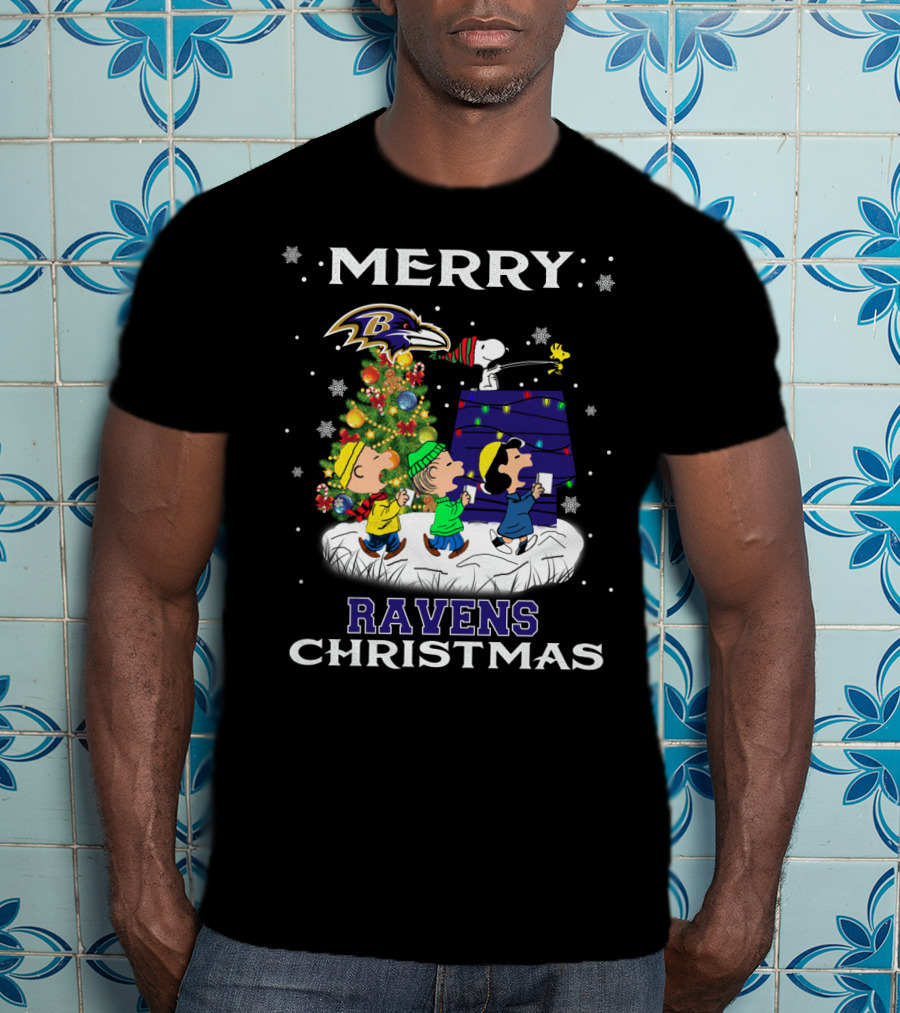 Merry Ravens Christmas Baltimore Snoopy Fans T-Shirt