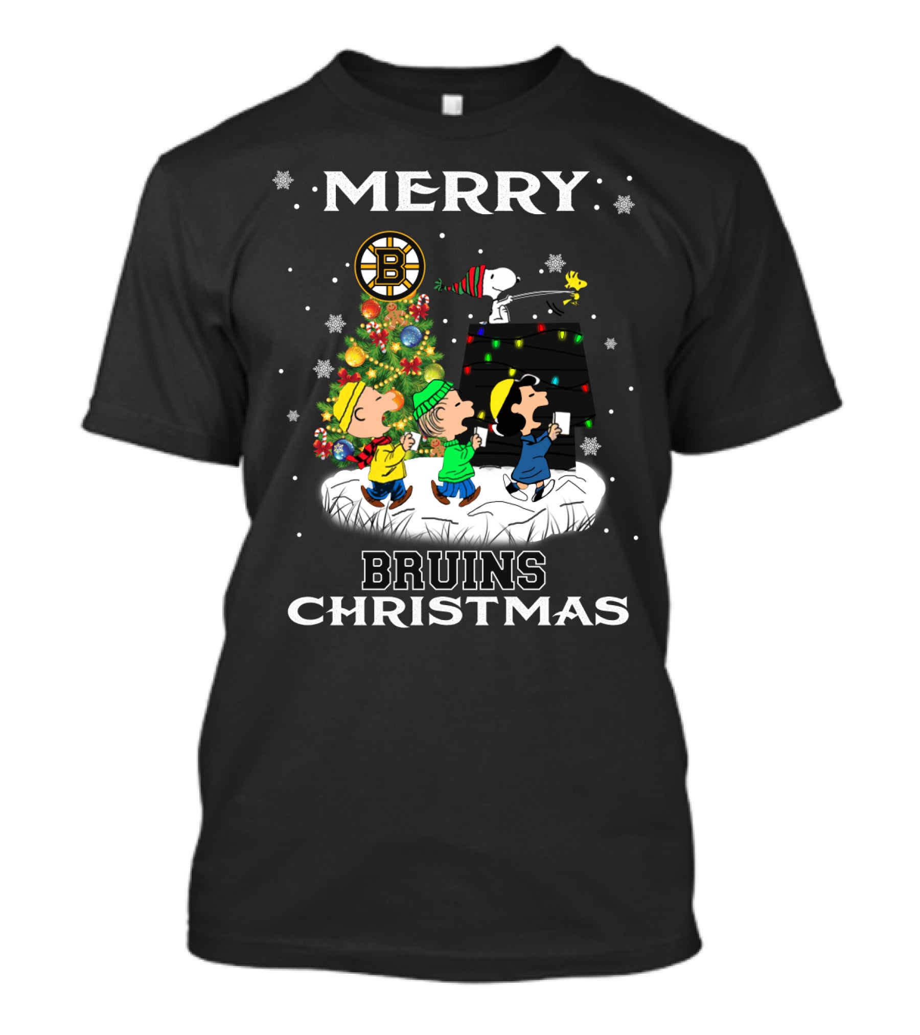Merry Bruins Christmas Featuring Snoopy And Friends With Boston Bruins T-Shirt