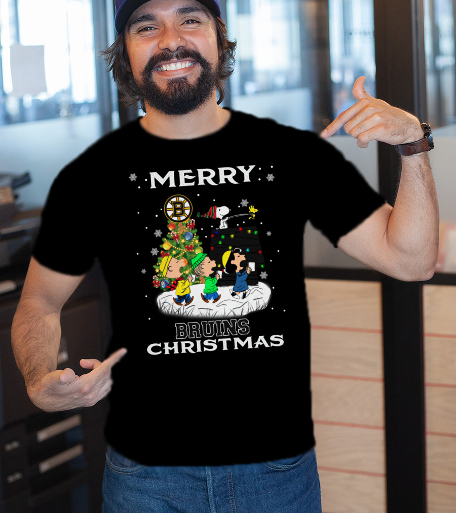 Merry Bruins Christmas Featuring Snoopy And Friends With Boston Bruins T-Shirt