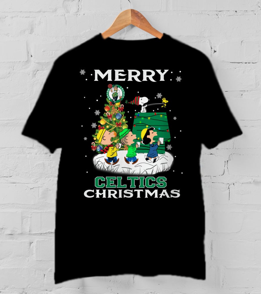 Merry Celtics Christmas Featuring Snoopy And Peanuts Gang T-Shirt