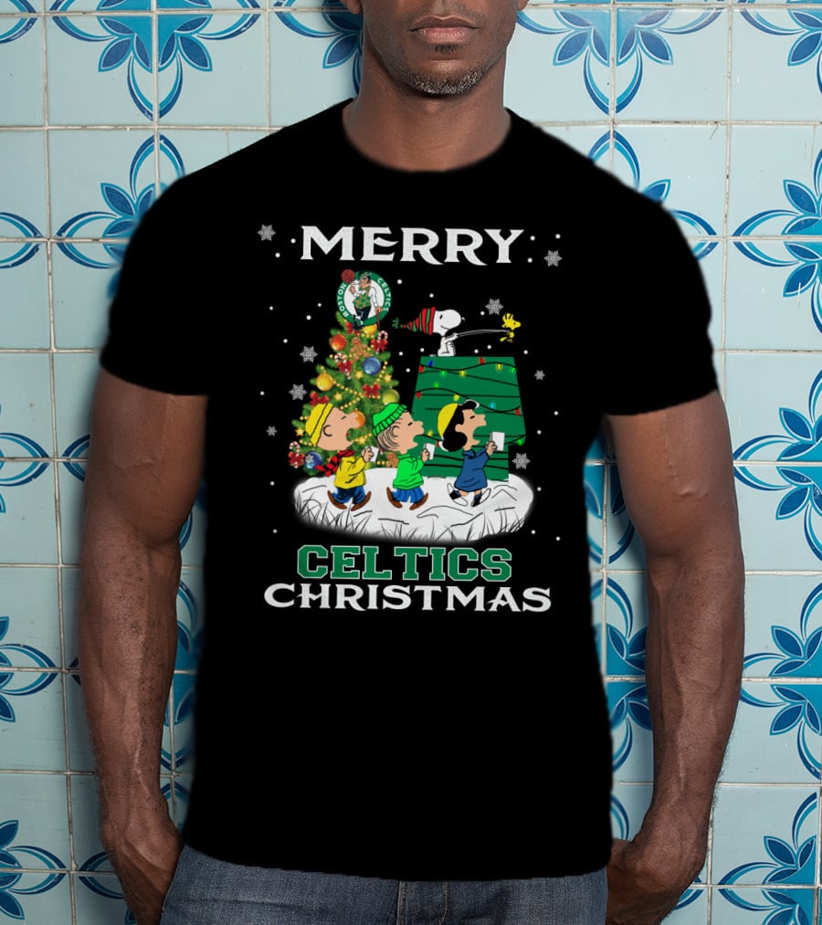 Merry Celtics Christmas Featuring Snoopy And Peanuts Gang T-Shirt