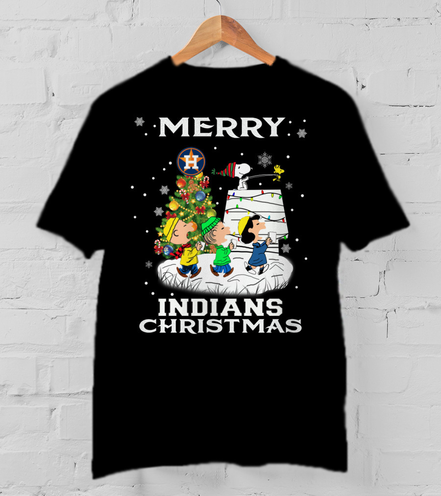 Merry Houston Astros Snoopy Fans Indians Christmas Holiday Cheer T-Shirt