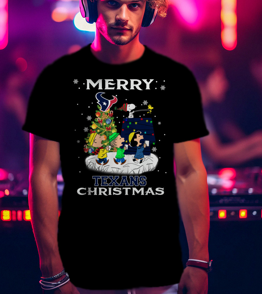 Merry Texans Christmas Snoopy And Friends With Houston T-Shirt
