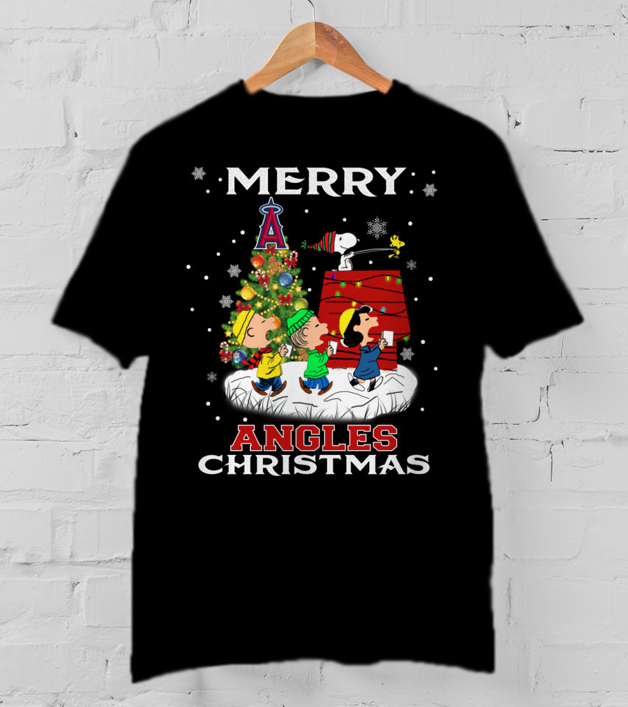 Merry Los Angeles Angels Christmas With Snoopy And Peanuts Characters T-Shirt