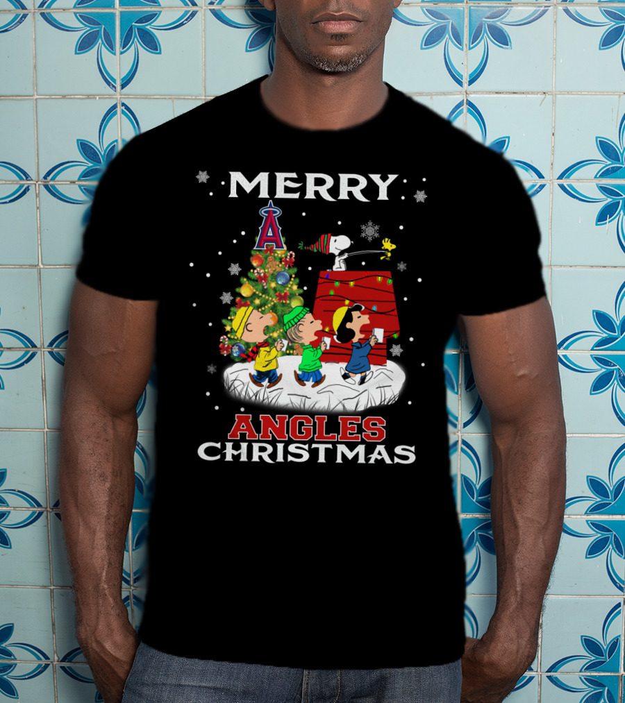 Merry Los Angeles Angels Christmas With Snoopy And Peanuts Characters T-Shirt