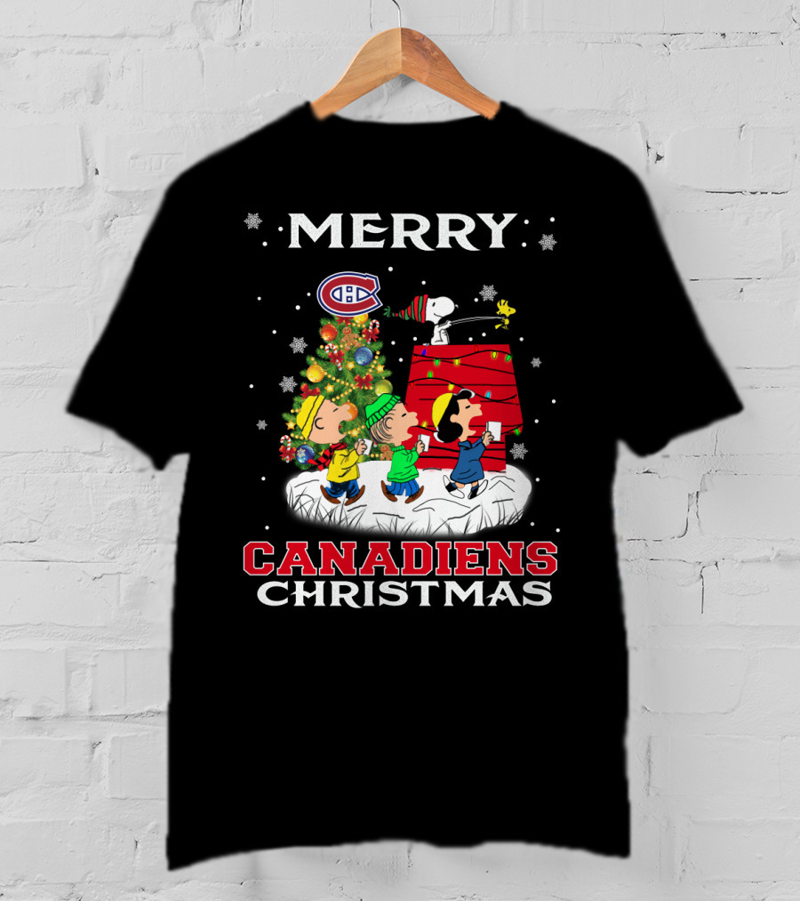 Merry Montreal Canadiens Christmas With Snoopy And Peanuts Characters T-Shirt