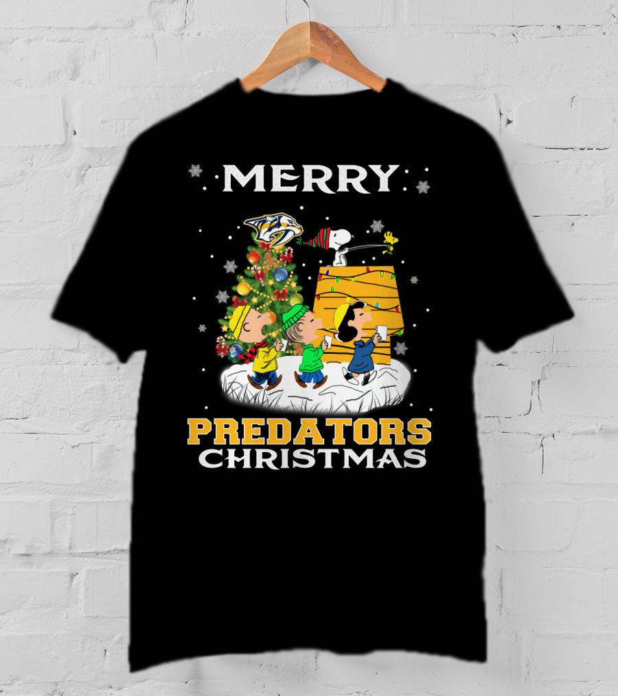 Merry Predators Christmas Featuring Snoopy And Nashville Holiday Cheer T-Shirt