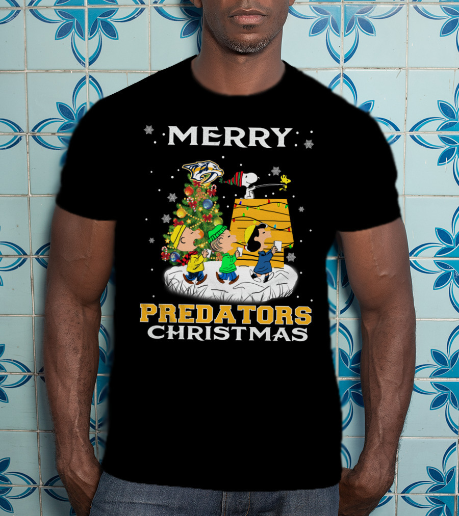 Merry Predators Christmas Featuring Snoopy And Nashville Holiday Cheer T-Shirt