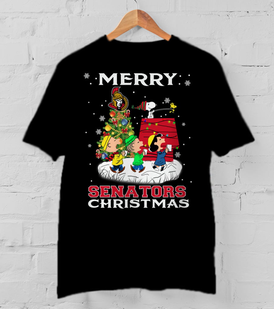 Merry Ottawa Senators Christmas Snoopy And Peanuts Holiday T-Shirt