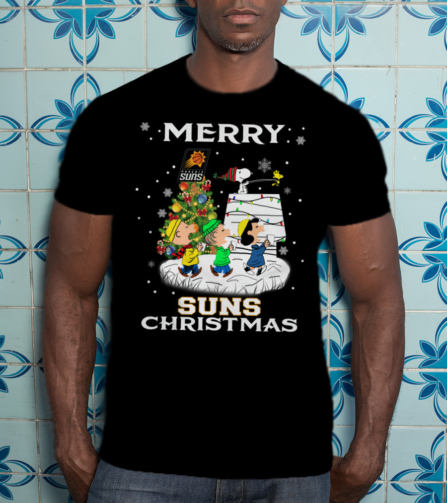 Merry Phoenix Suns Christmas Snoopy Peanuts Winter Scene T-Shirt