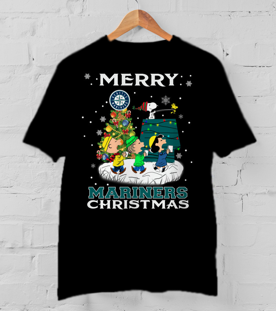 Merry Seattle Mariners Christmas Snoopy And Peanuts T-Shirt