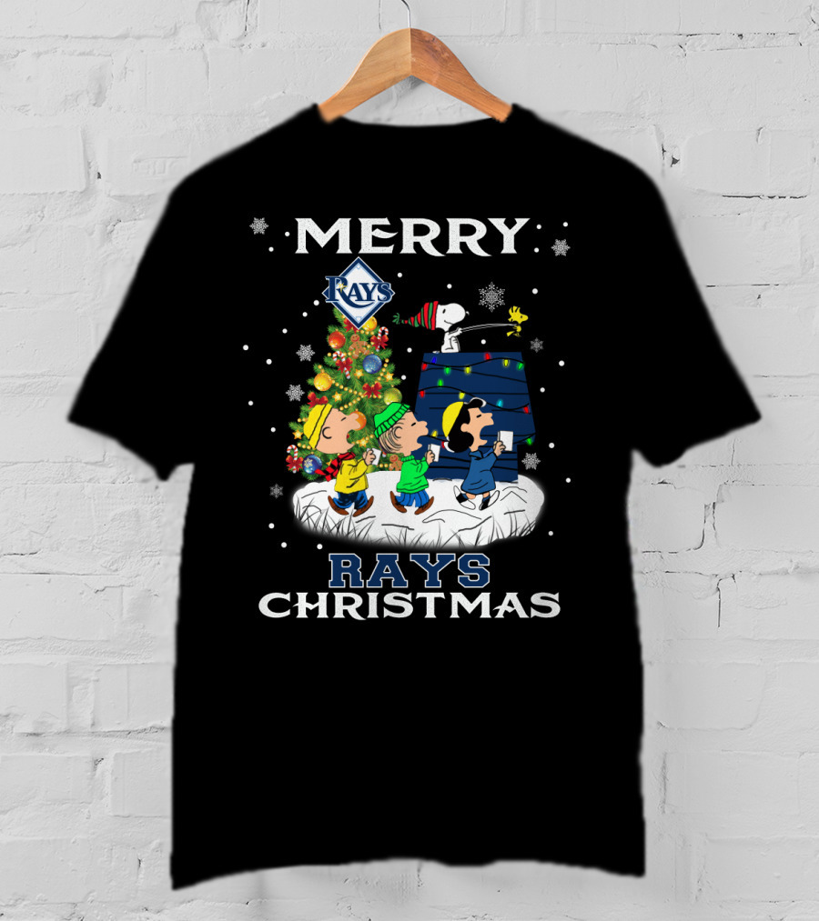Merry Tampa Bay Rays Christmas Featuring Snoopy And Peanuts Characters T-Shirt