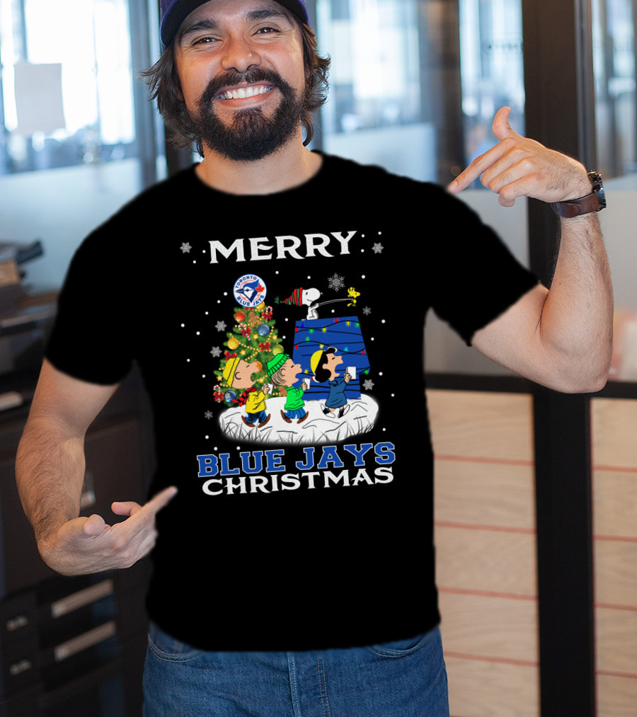Merry Toronto Blue Jays Christmas Featuring Snoopy And Friends Holiday Scene T-Shirt