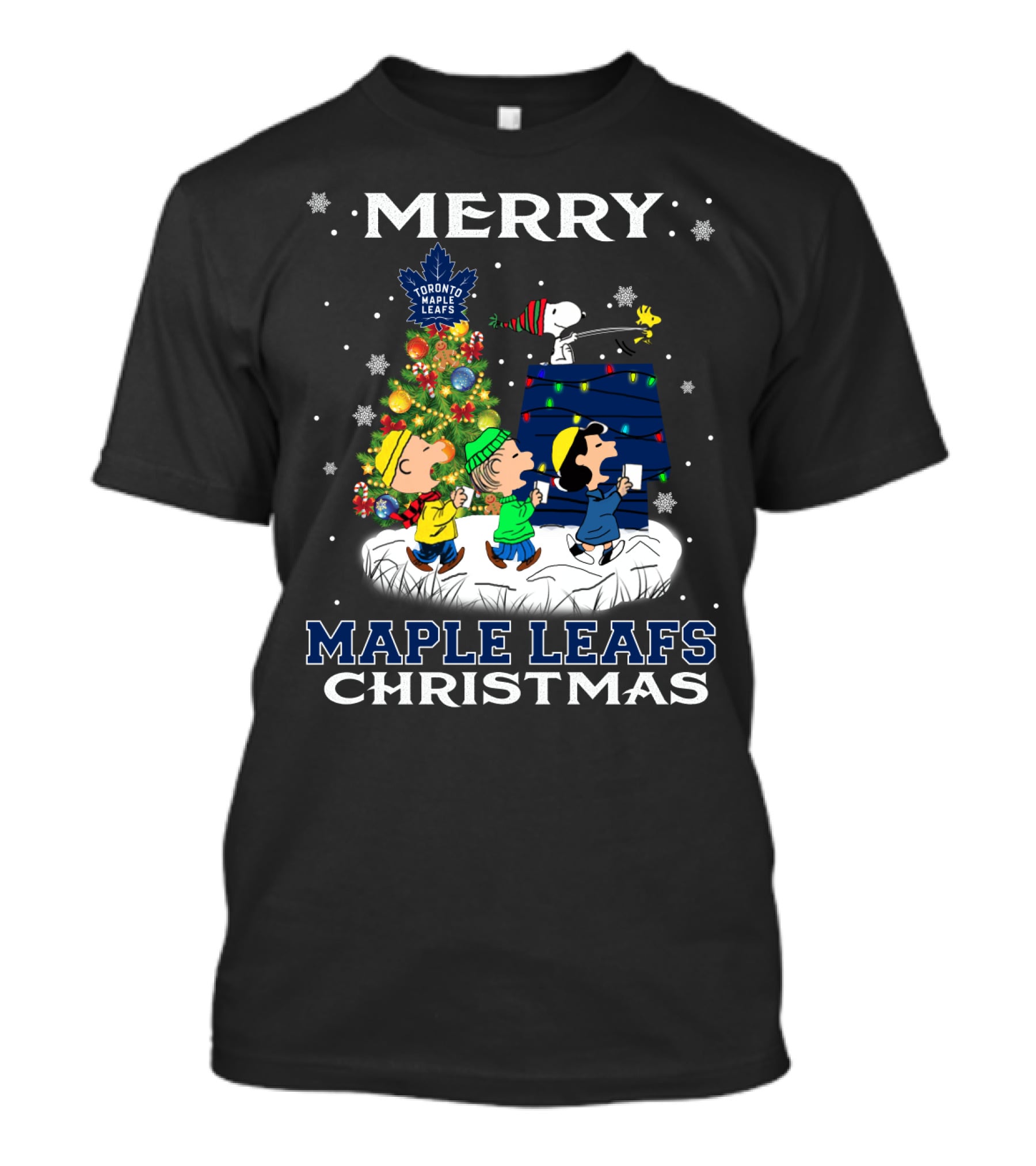 Merry Toronto Maple Leafs Christmas Snoopy Winter Scene With Charlie Brown And Friends T-Shirt