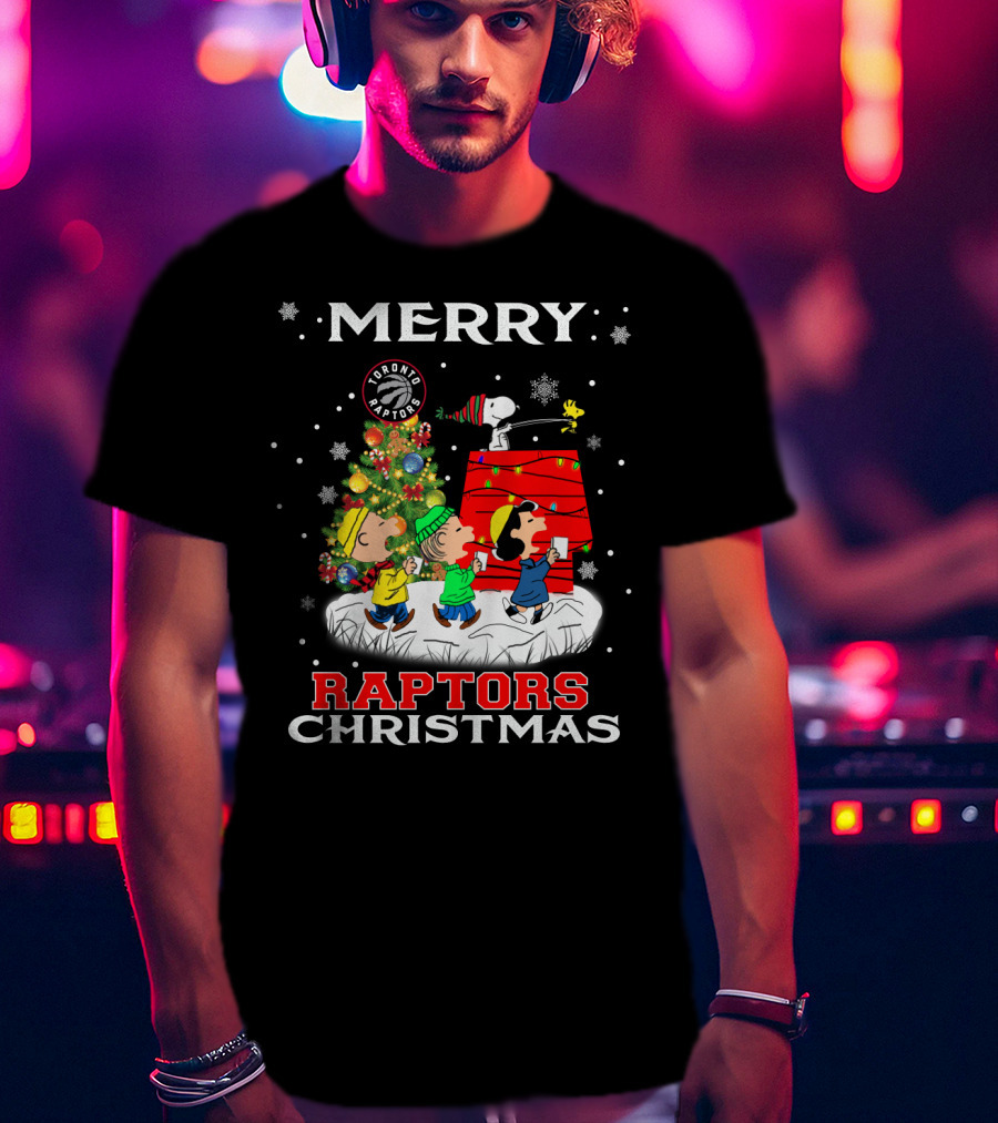 Merry Toronto Raptors Christmas Snoopy Woodstock Charlie Brown Lucy Linus T-Shirt