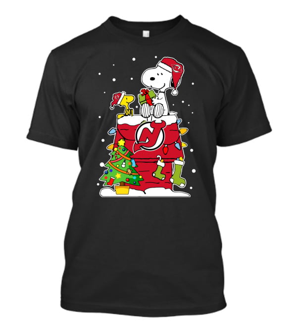 New Jersey Devils Christmas Snoopy And Woodstock Chimney Scene T-Shirt