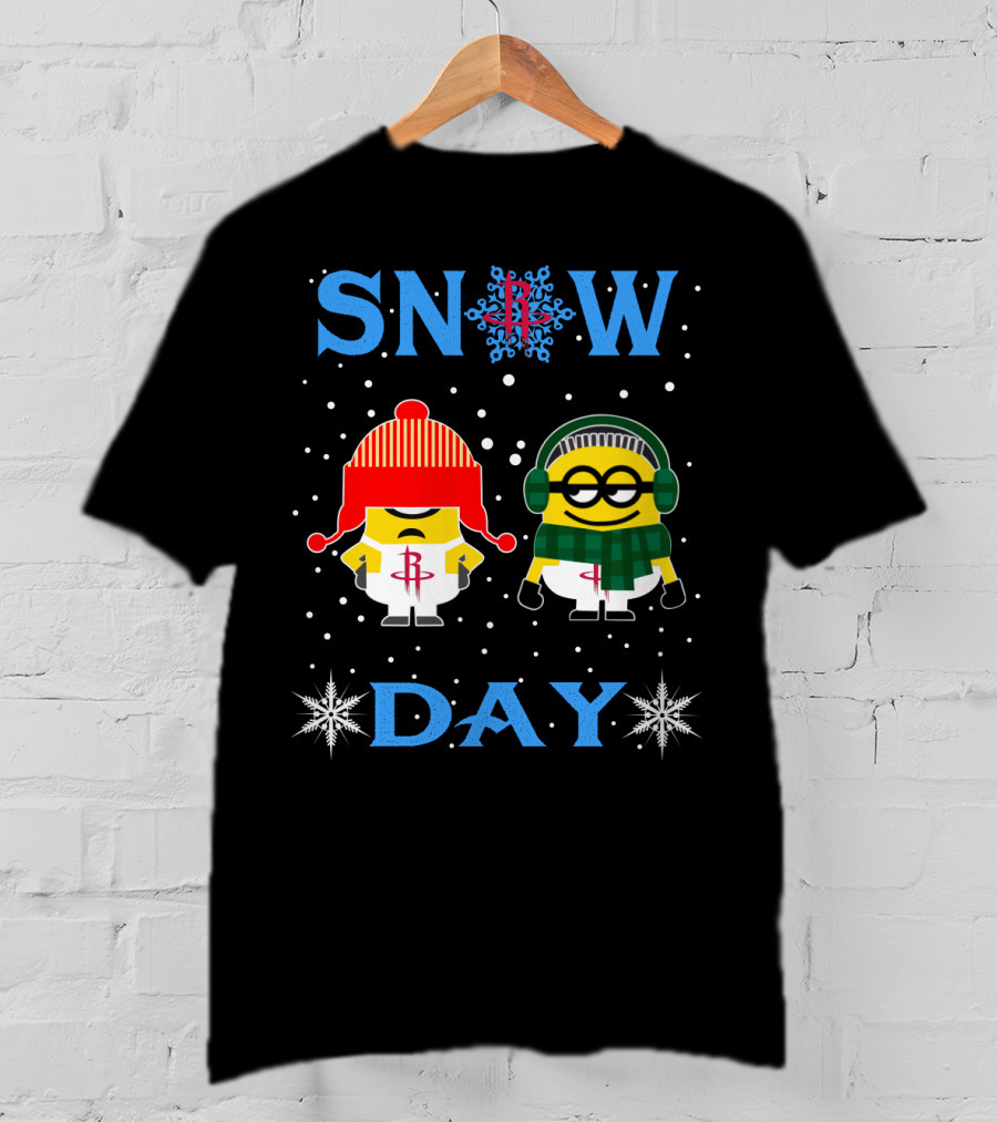 Snow Day With Houston Rockets And Minion Fans In Winter Attire T-Shirt