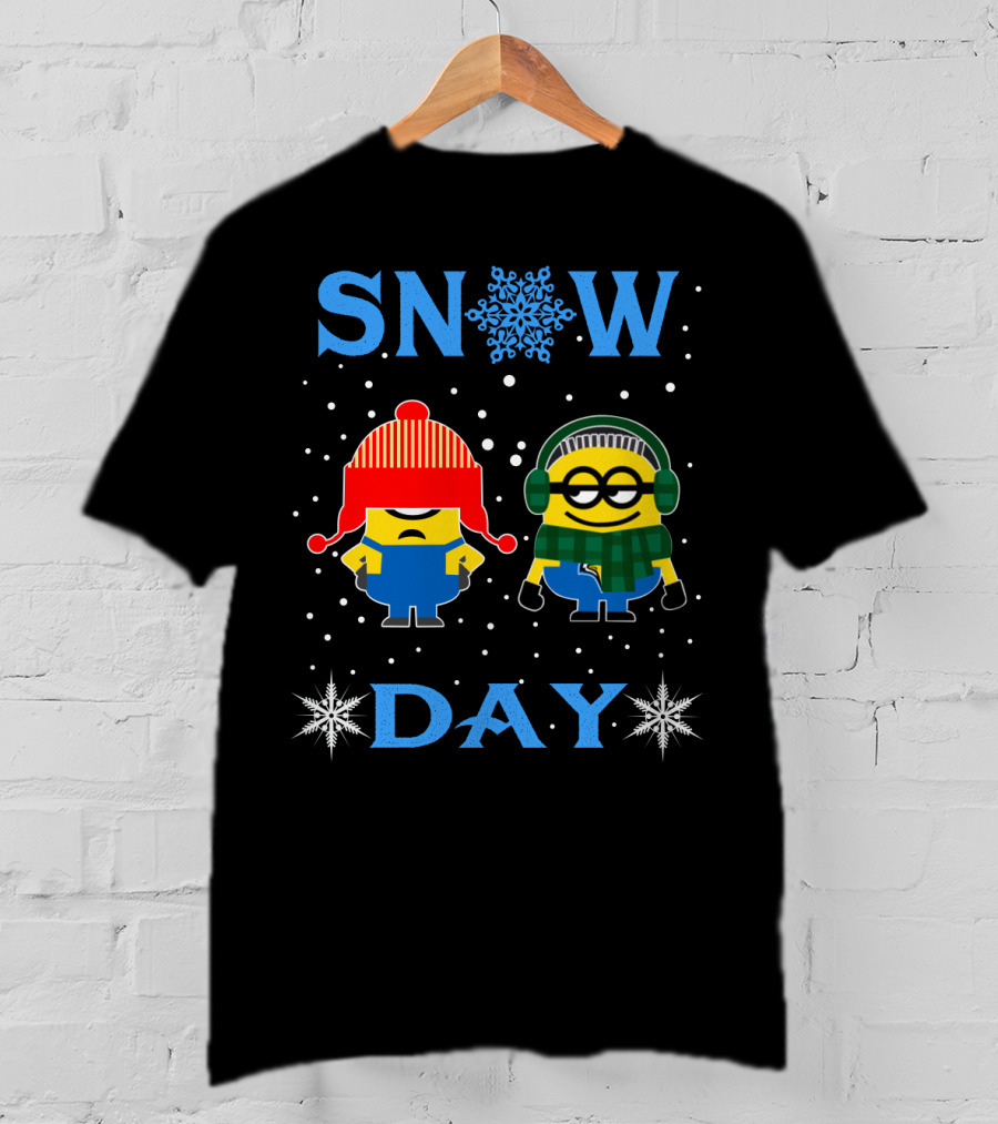 Snow Day For Mau12 Minion Fans Winter-Themed Illustration With Characters And Snowflakes T-Shirt