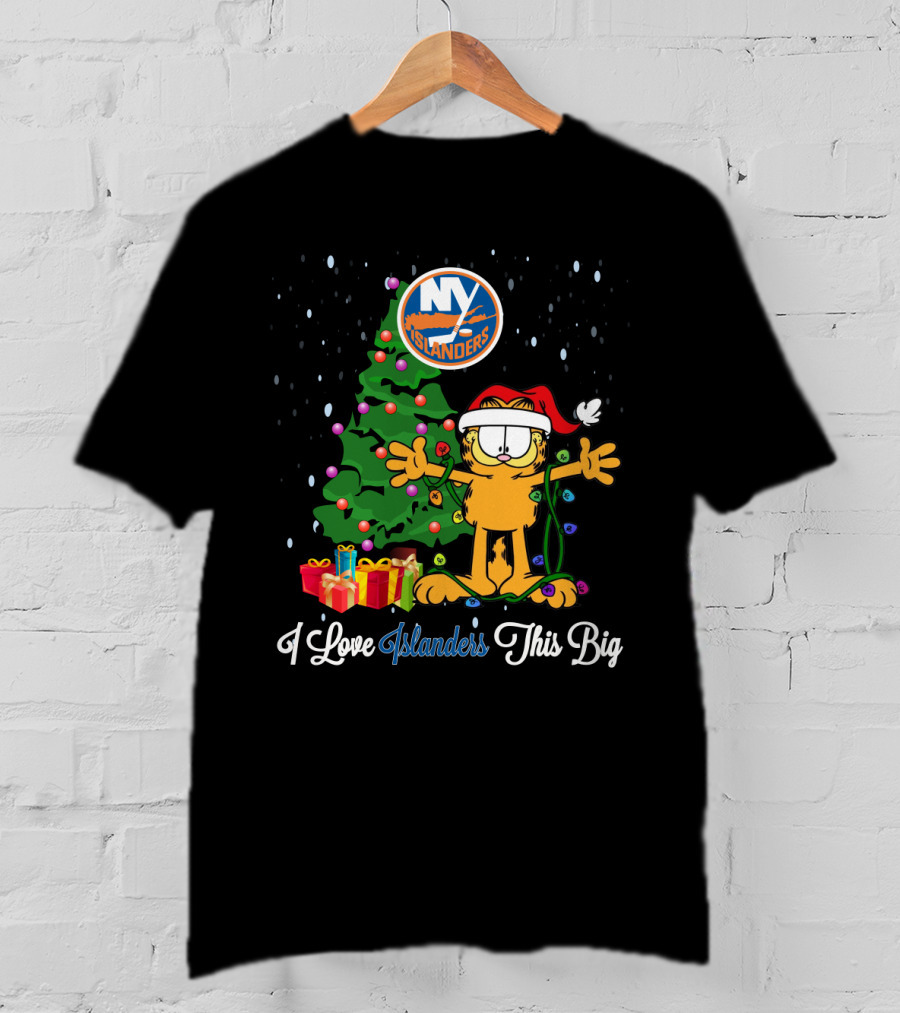 Garfield Christmas With New York Islanders Tree I Love Islanders This Big T-Shirt
