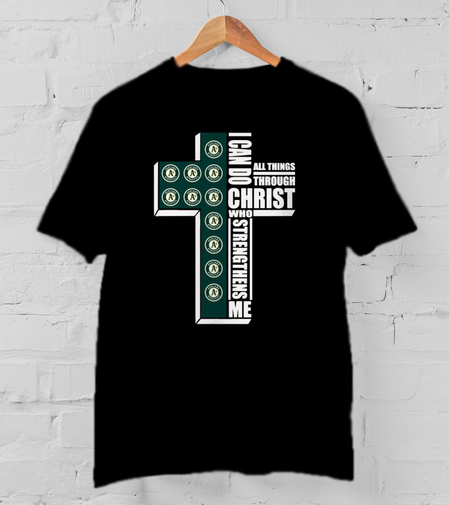Athletics Logo Cross Design With I Can Do All Things Through Christ Text T-Shirt