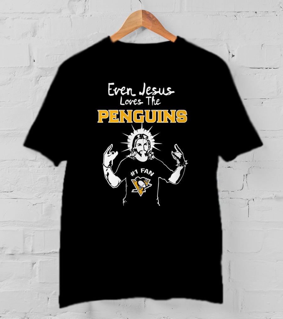 Even Jesus Loves The Penguins #1 Fan With Pittsburgh Logo And Jesus T-Shirt