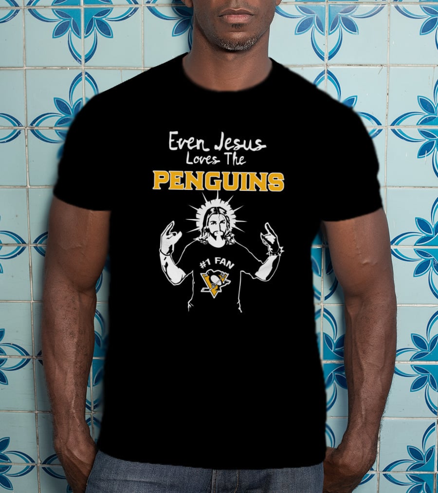 Even Jesus Loves The Penguins #1 Fan With Pittsburgh Logo And Jesus T-Shirt