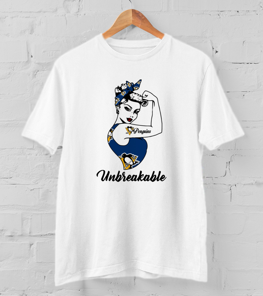 Unbreakable Pittsburgh Penguins Strong Girl With Logo Tattoo T-Shirt