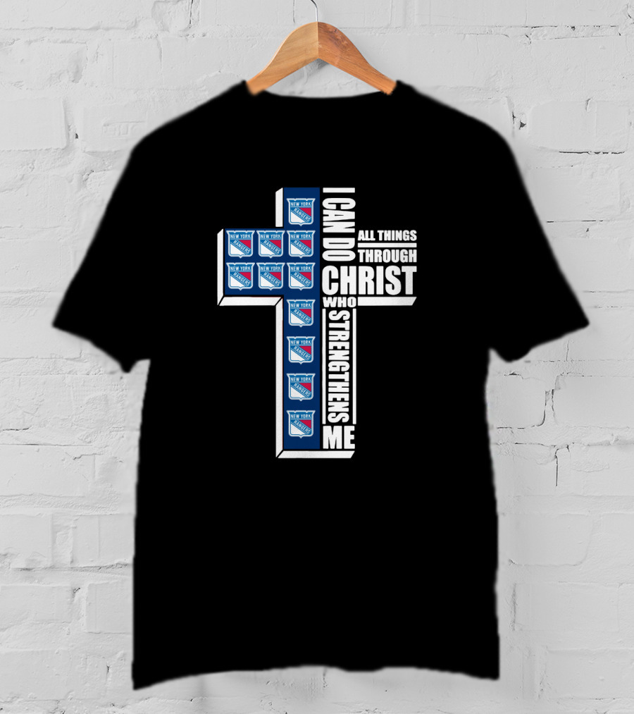 New York Rangers I Can Do All Things Through Christ Logo Cross T-Shirt