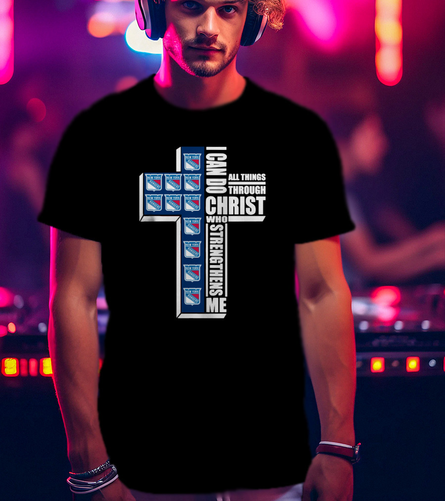 New York Rangers I Can Do All Things Through Christ Logo Cross T-Shirt