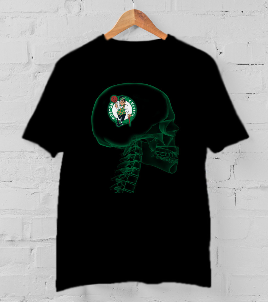 Boston Celtics Brain X-Ray Halloween Skull T-Shirt