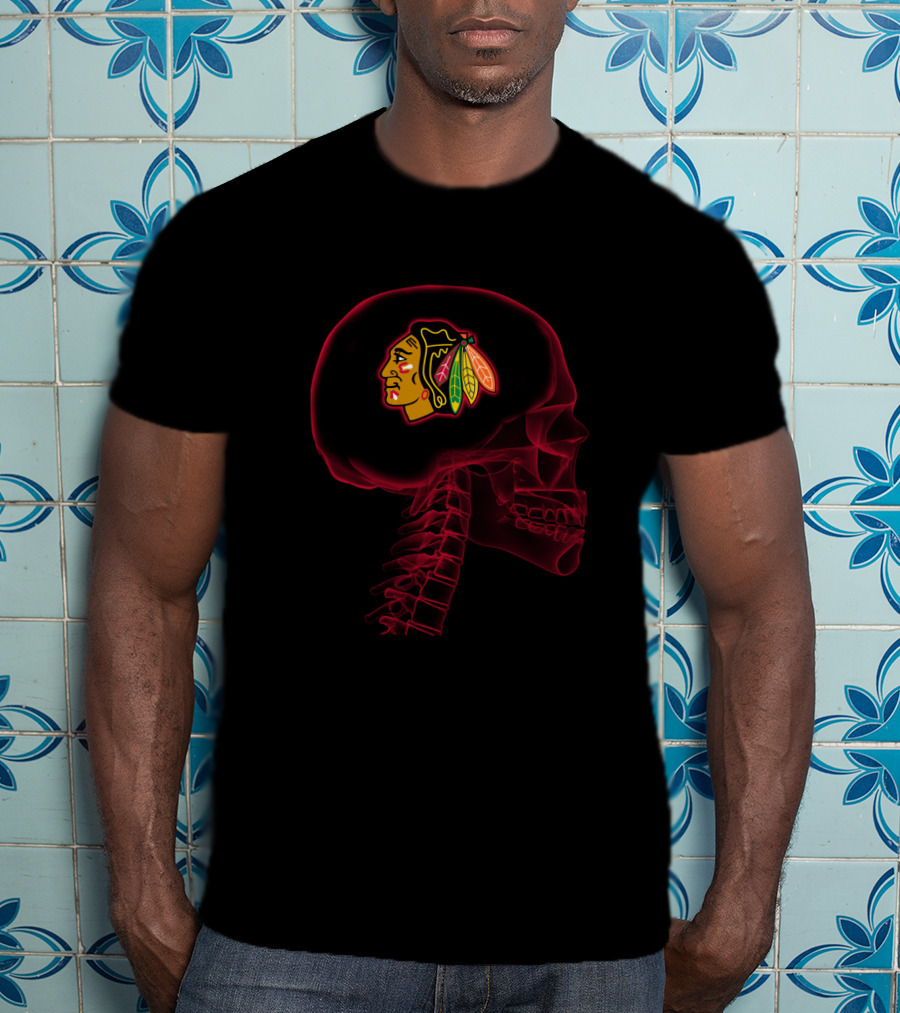 Chicago Blackhawks Brain X-Ray Neon Skull T-Shirt
