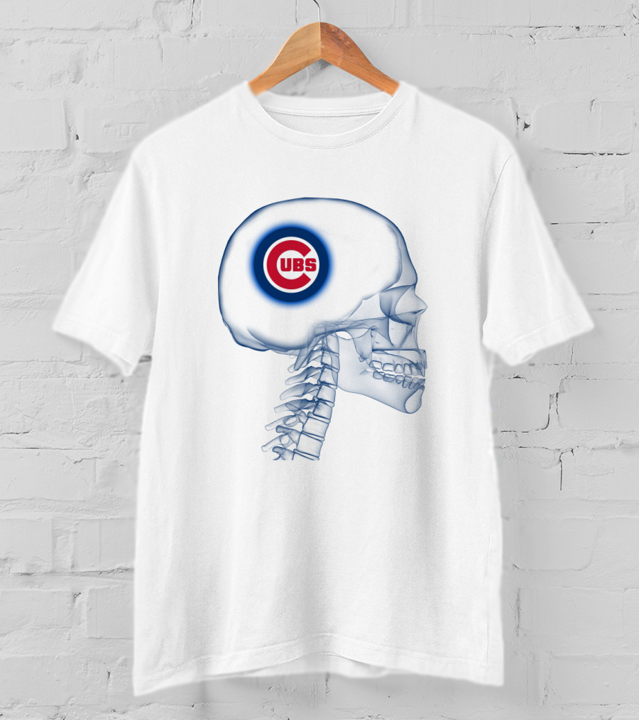 Chicago Cubs Logo Integrated In Brain X-Ray Skeleton T-Shirt