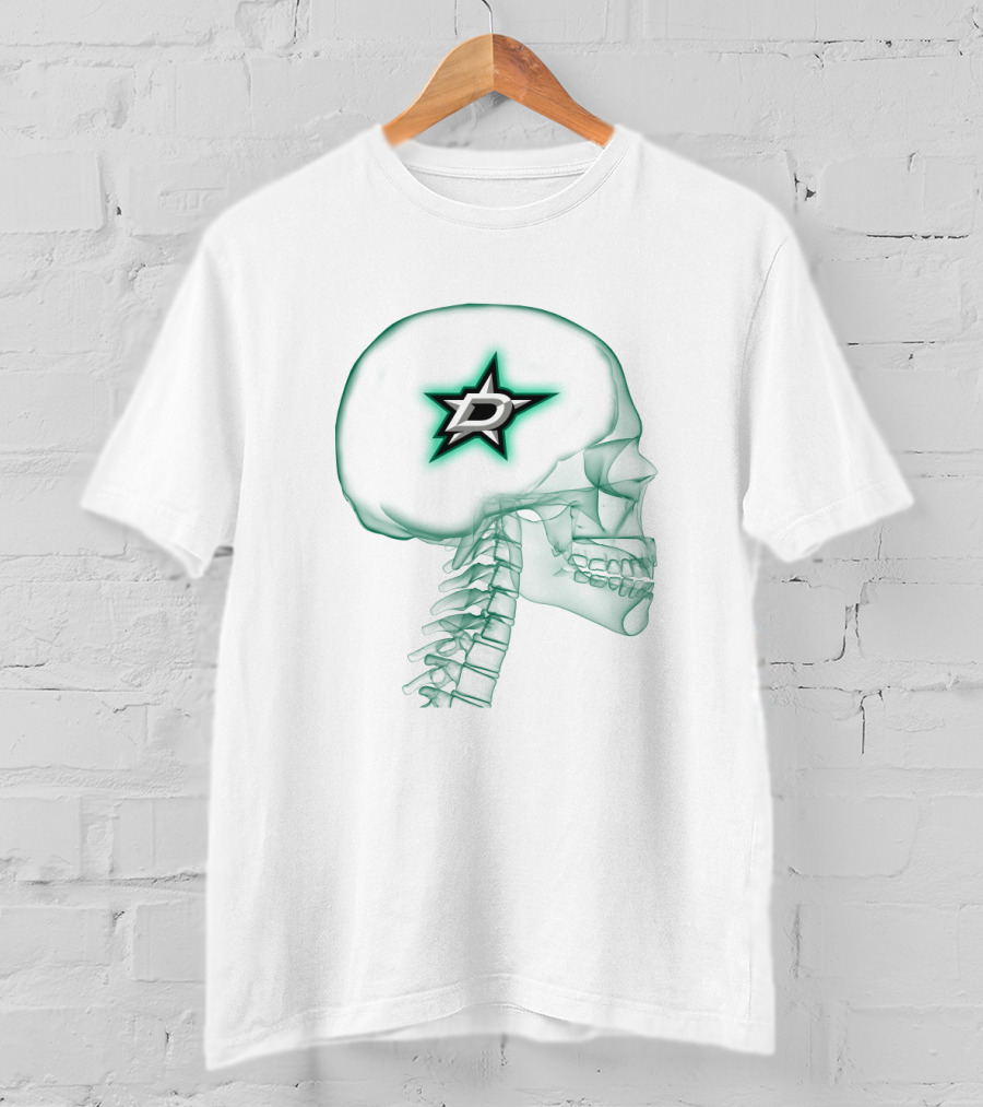 Dallas Stars Logo Inside Neon Green Skull X-Ray T-Shirt