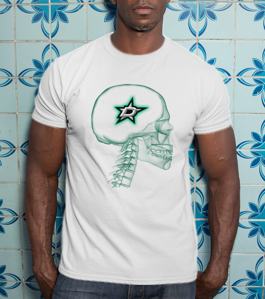 Dallas Stars Logo Inside Neon Green Skull X-Ray T-Shirt