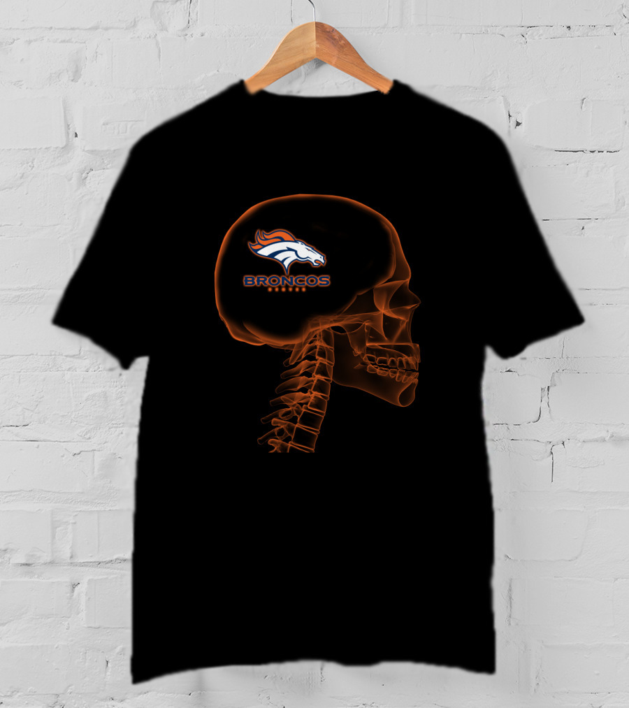 Denver Broncos Halloween Brain Skeleton T-Shirt