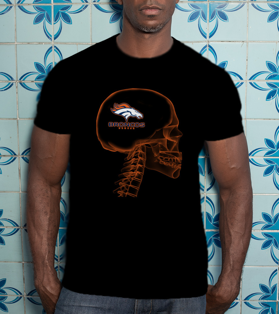 Denver Broncos Halloween Brain Skeleton T-Shirt