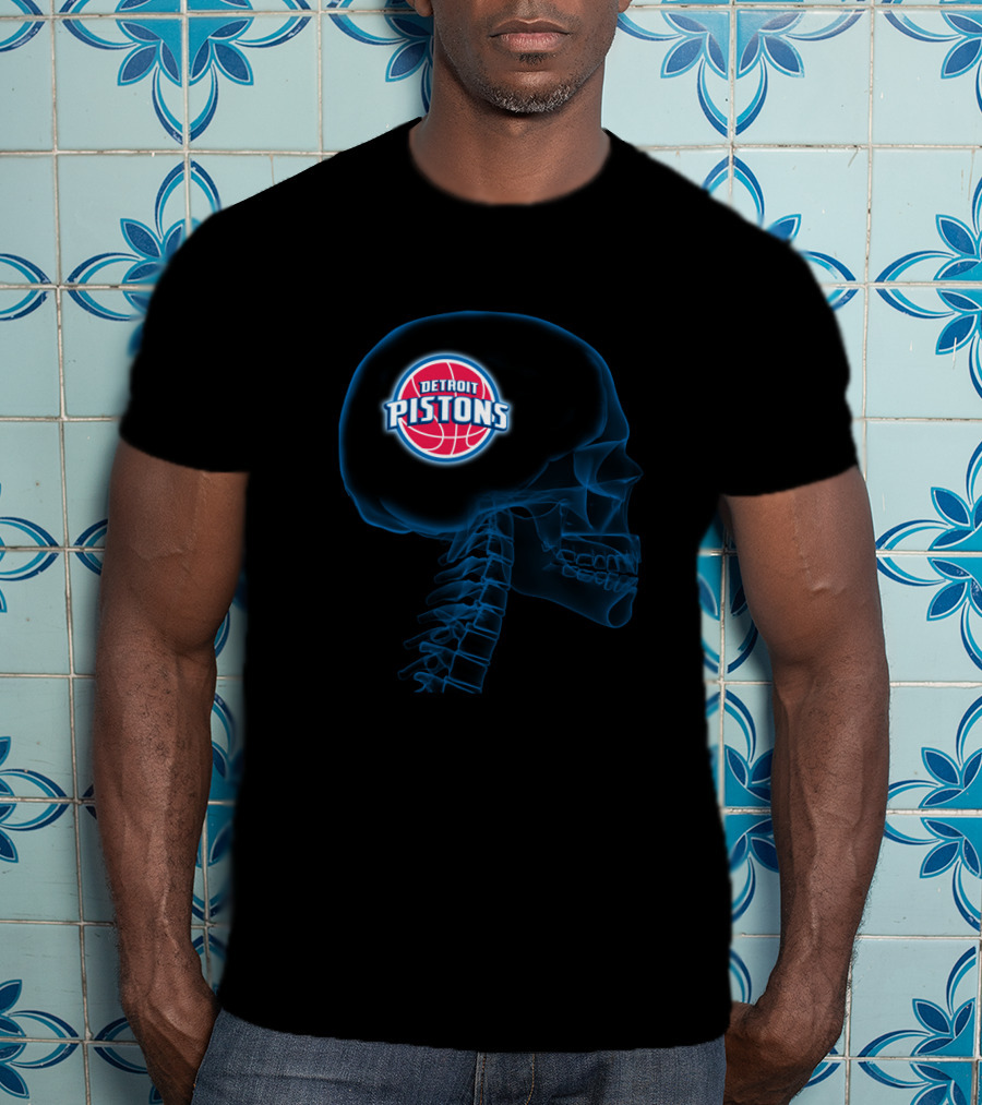 Detroit Pistons Brain X-Ray Halloween Skull Theme T-Shirt